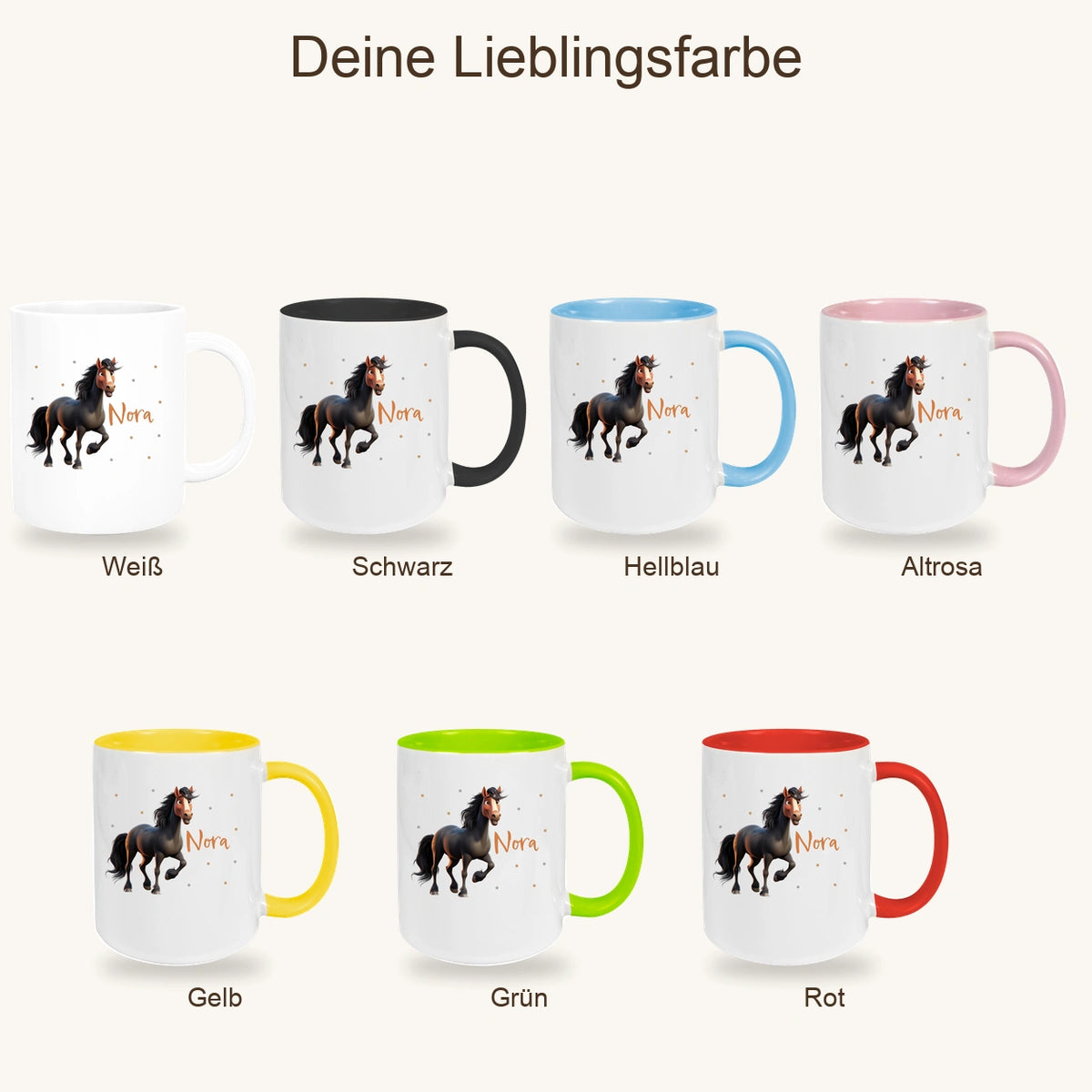 MUCKKI-PRO:c52a8729a4a8bac882493cb06cbcf2473512dd20658cfc2bcadd364a64ea4197:Tasse Pferd 2 Wunschname Keramik Kinderbecher personalisiert versch. Farben