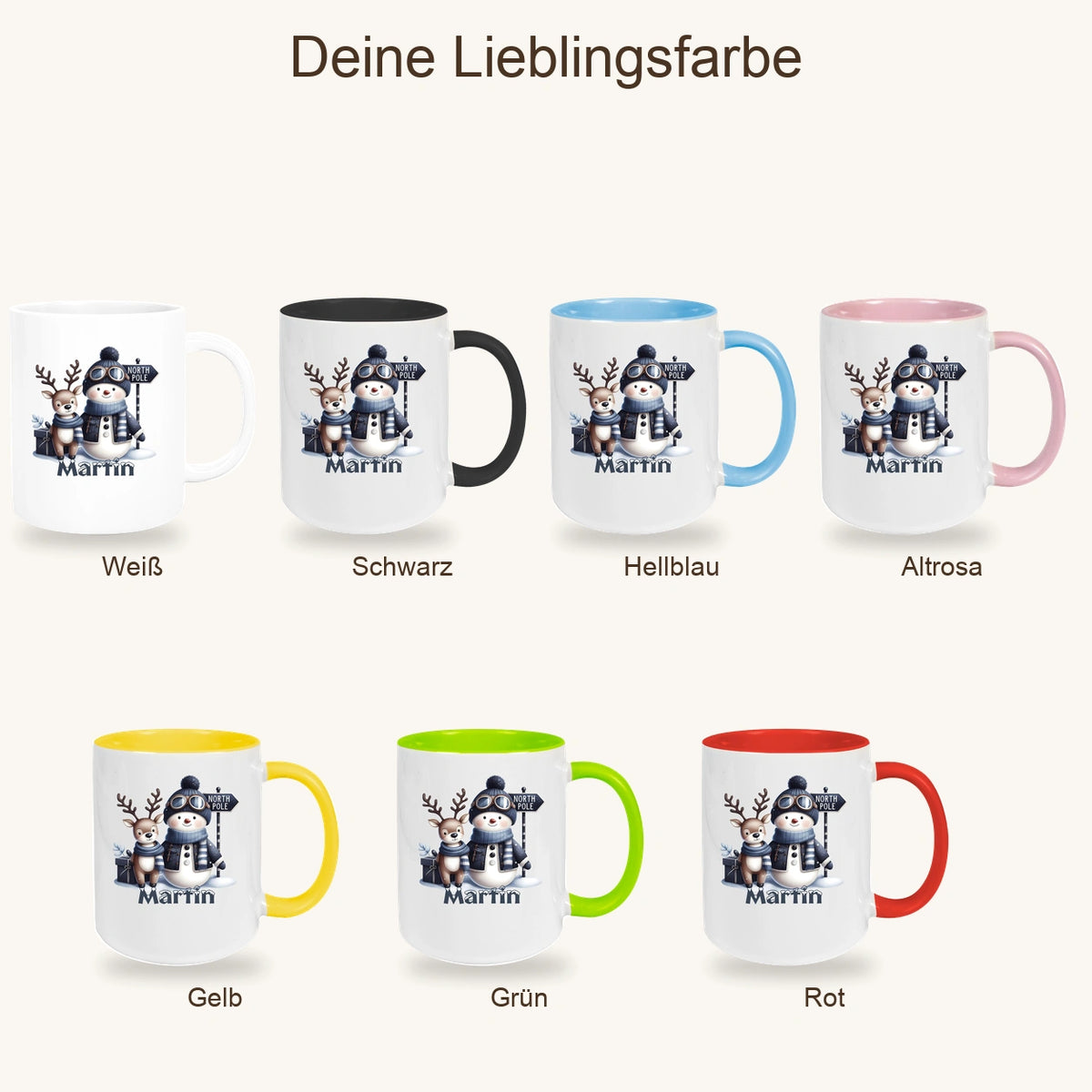Tasse Wunschname Weihnachten Schneemann 5 Keramik Kinderbecher versch. Farben