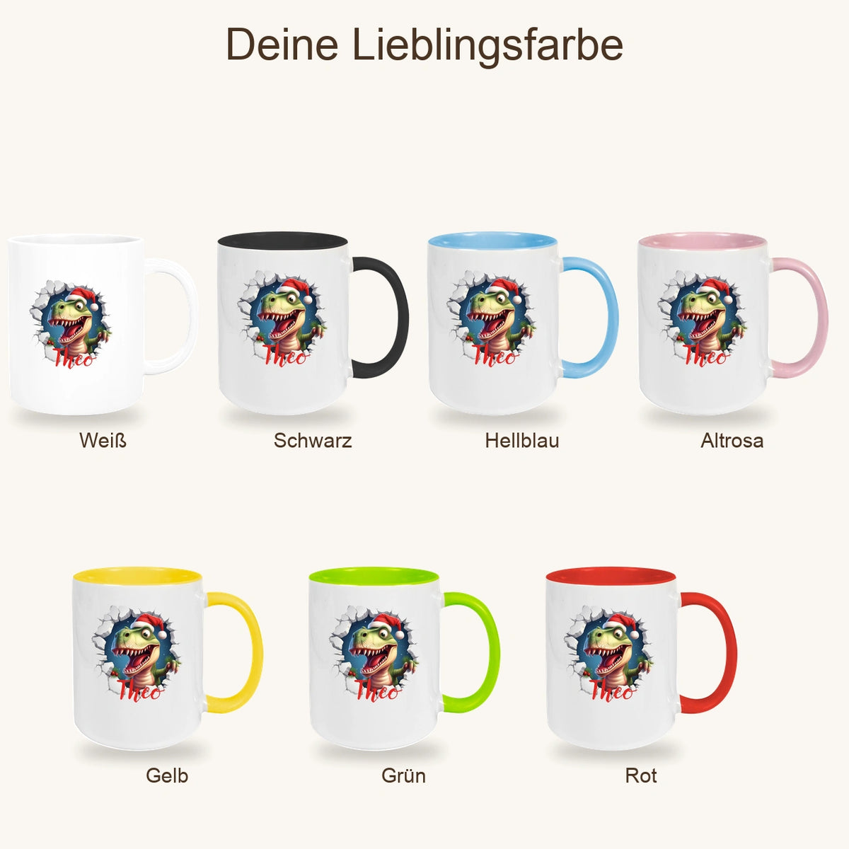 MUCKKI-PRO:9f6f6d41c8e7dece676951a2141011a20cb273f207e600756df1657b59233083:Tasse Wunschname Christmas Dino 1 Keramik Kinderbecher versch. Farben