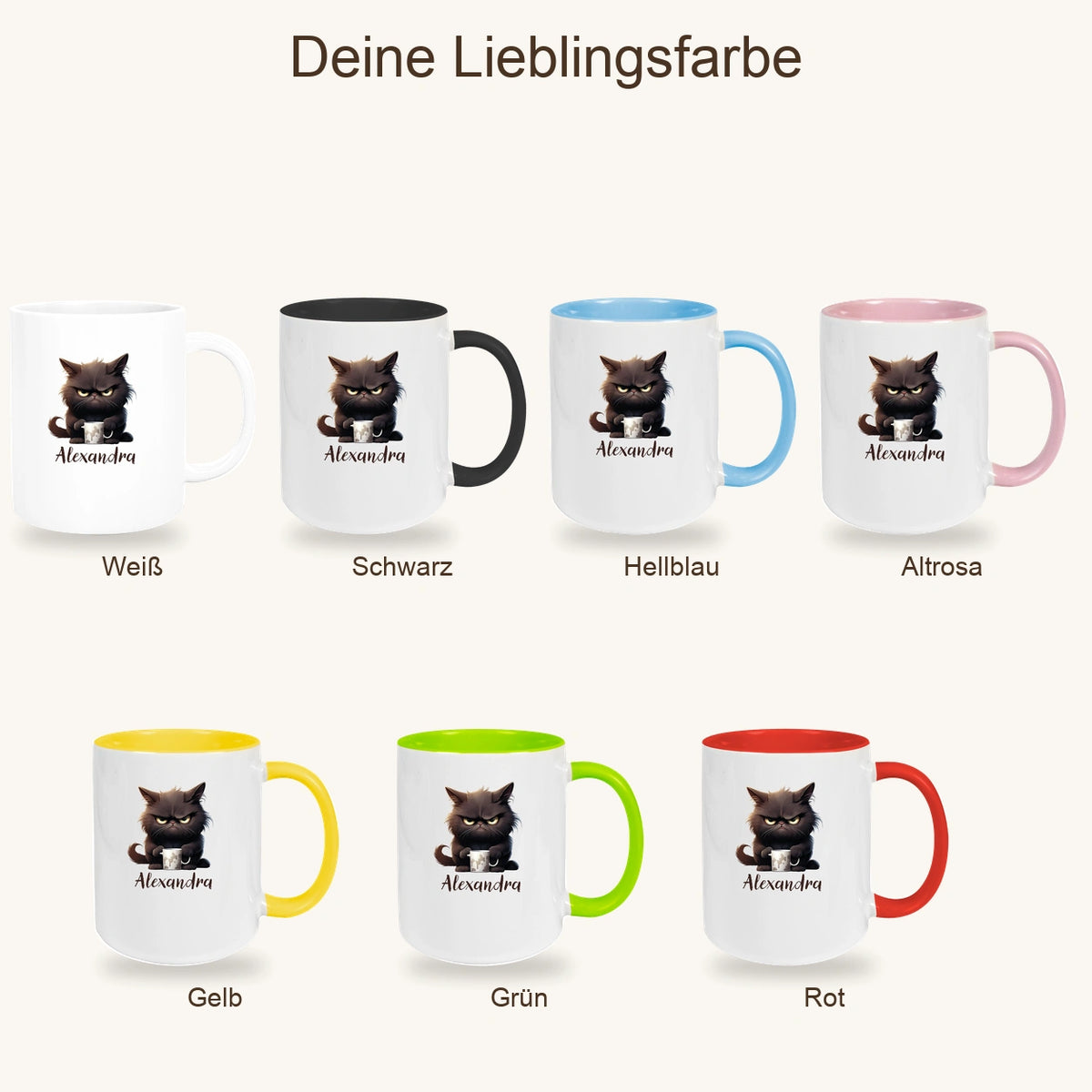MUCKKI-PRO:994d78f40a2746f35e88580ba1f97f13fe41ec865096221fe01dbff05c459518:Tasse Katze Grumpy 1 Wunschname Keramik Kinderbecher personalisiert versch. Farben