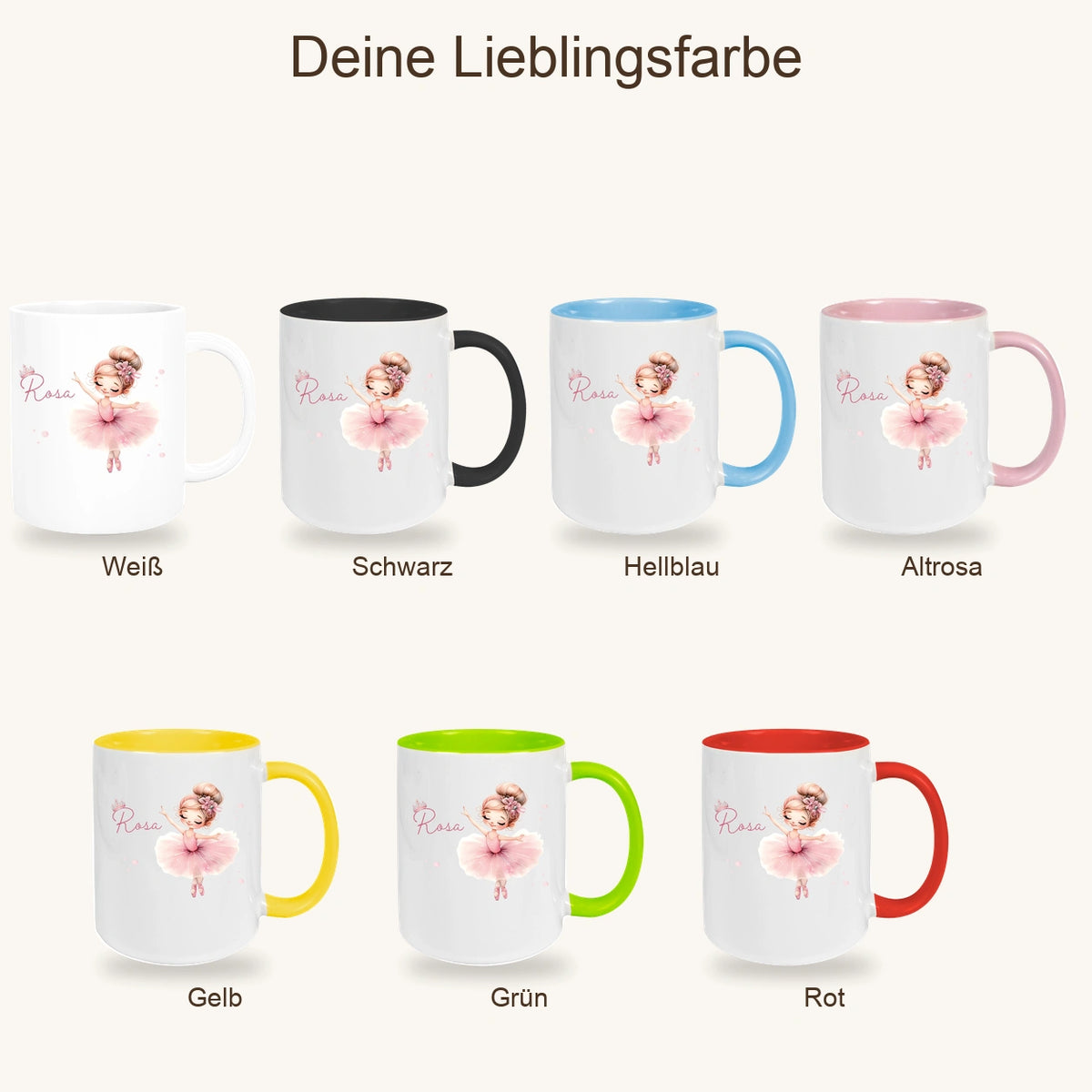 Tasse Ballerina 3 Wunschname Keramik Kinderbecher personalisiert versch. Farben