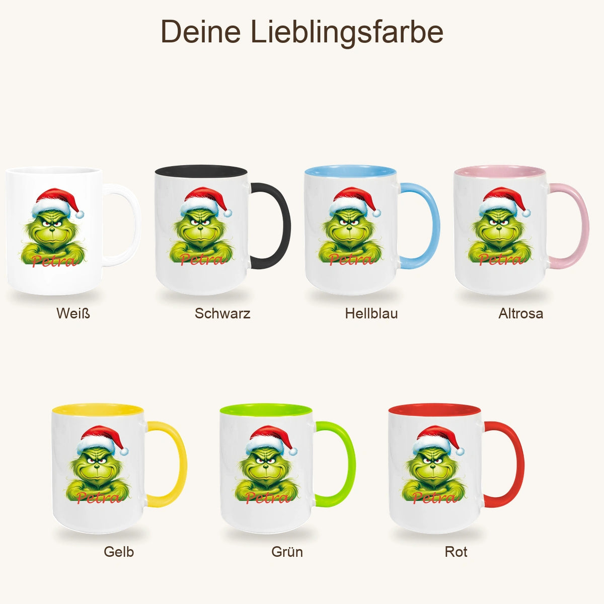 Tasse Wunschname Weihnachten Grinch 2 Keramik Kinderbecher versch. Farben