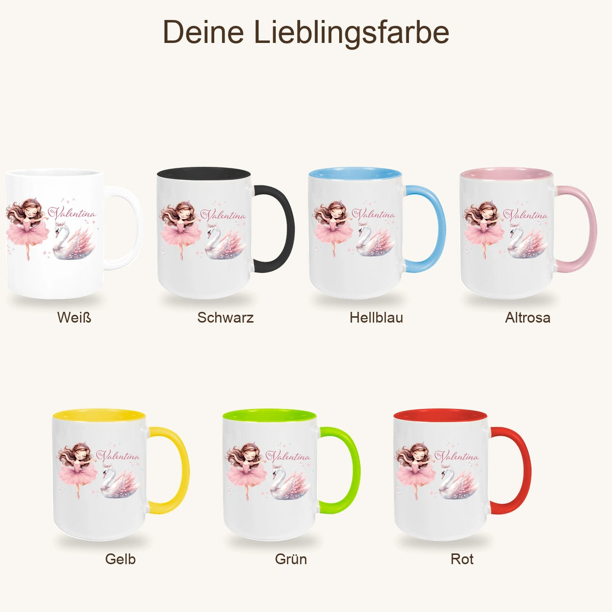 Tasse Ballerina 2 Wunschname Keramik Kinderbecher personalisiert versch. Farben
