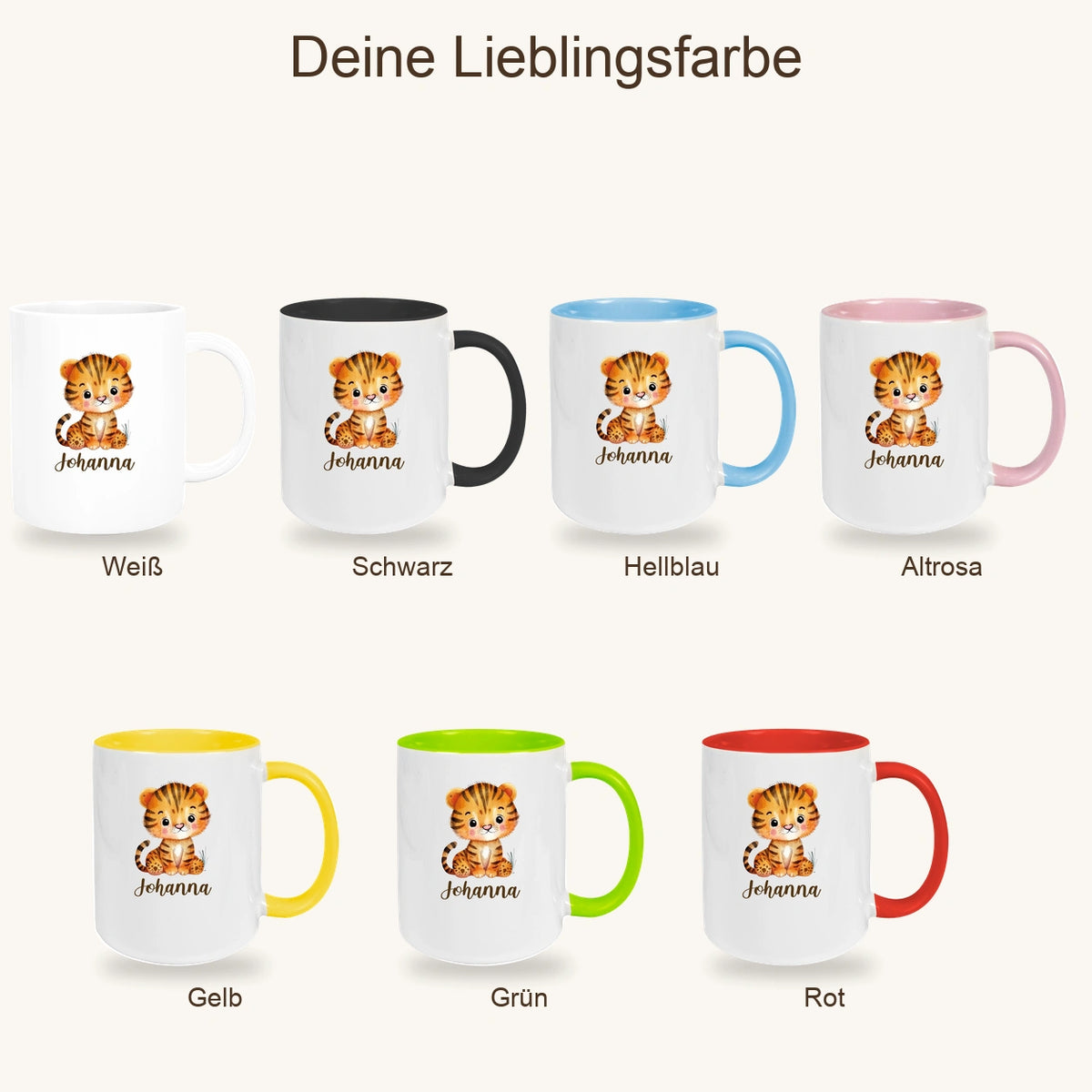 Tasse Wunschname Tiger 1 Keramik Kinderbecher versch. Farben