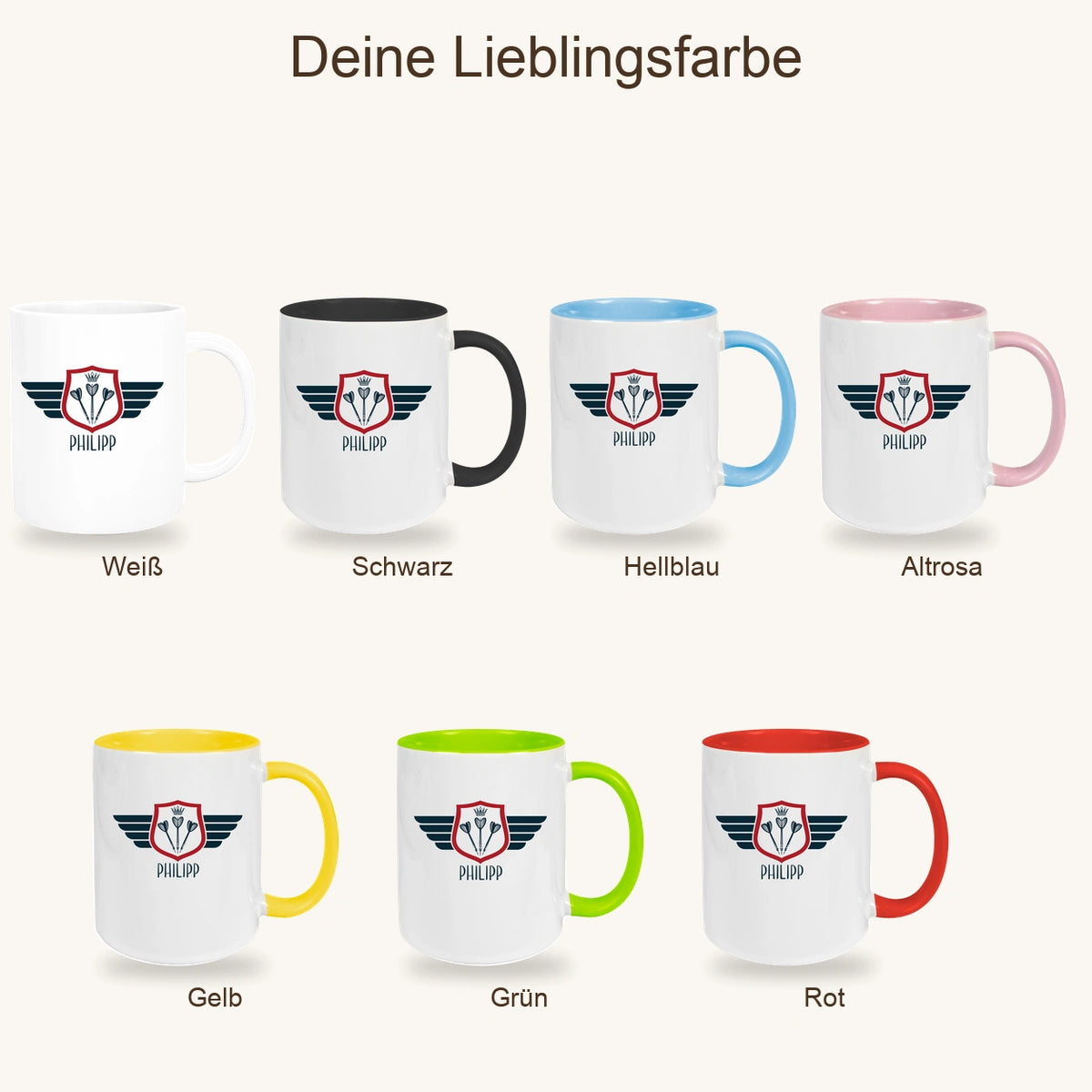 Tasse Dart 2 Wunschname Keramik Kinderbecher personalisiert versch. Farben
