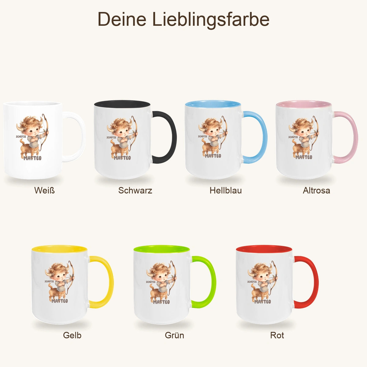 Tasse Sternzeichen Kinder Schütze 1 Wunschname Keramik Kinderbecher personalisiert versch. Farben