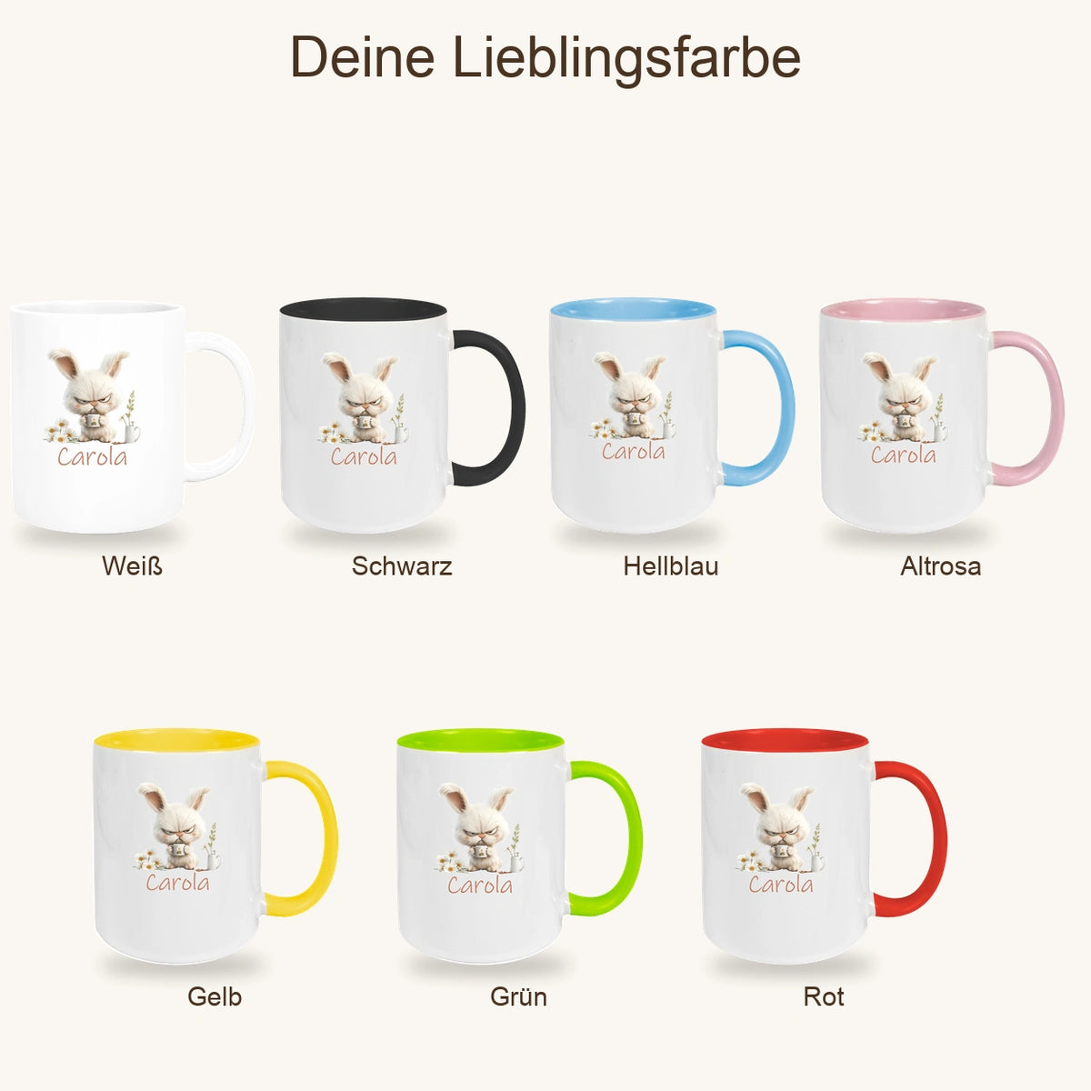 Tasse Ostern Grumpy-Bunny 1 Wunschnamen Keramik personalisiert versch. Farben