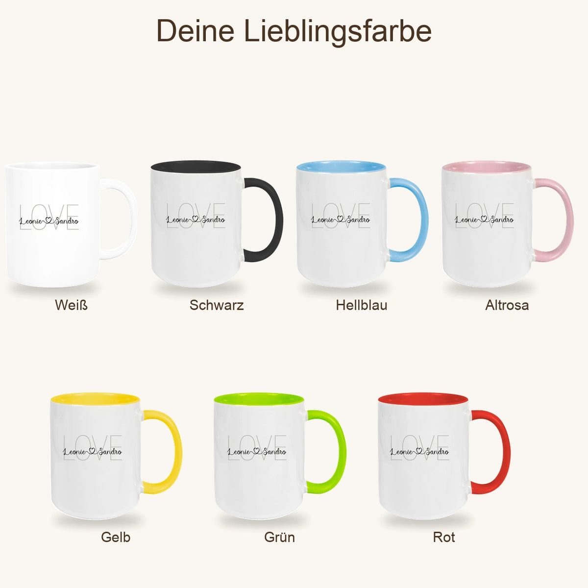Tasse Liebe - Spruch "LOVE" Valentinstag Wunschnamen Keramik personalisiert versch. Farben