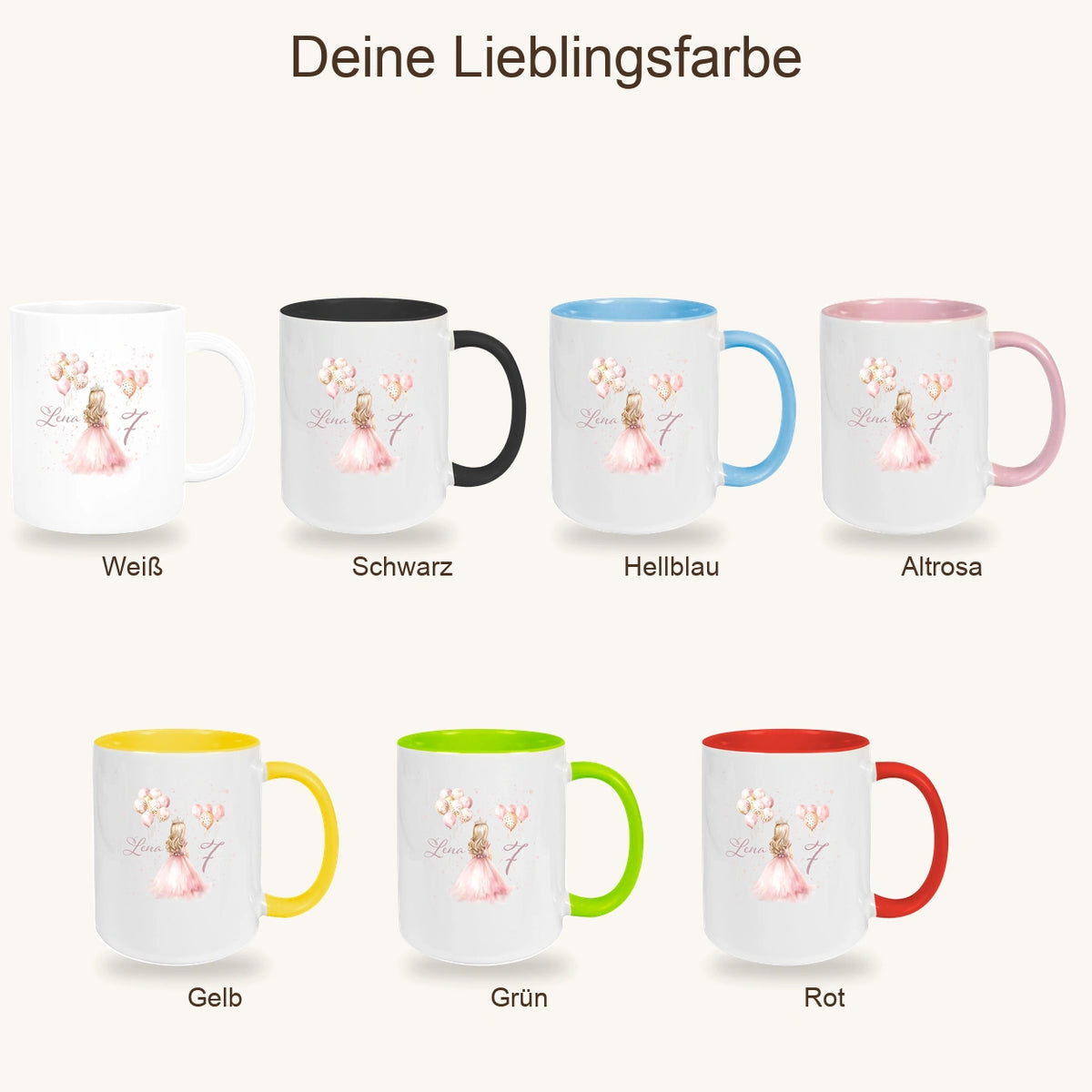 MUCKKI-PRO:18d12b685e593b1925ceae54f172c93461804940852d2cb017fe6937d037aa52:Tasse Geburtstag Prinzessin 2 Wunschname Keramik Kinderbecher Personalisiert versch. Farben