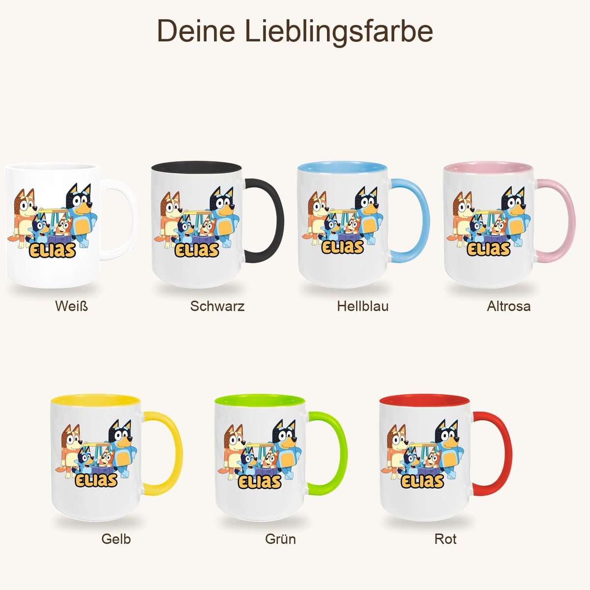 MUCKKI-PRO:7454b810fa1bba3fd066414aff5766b25feaf8e32411170807a6d8707adbd243:Tasse Bluey 2 Wunschname Keramik Kinderbecher personalisiert versch. Farben