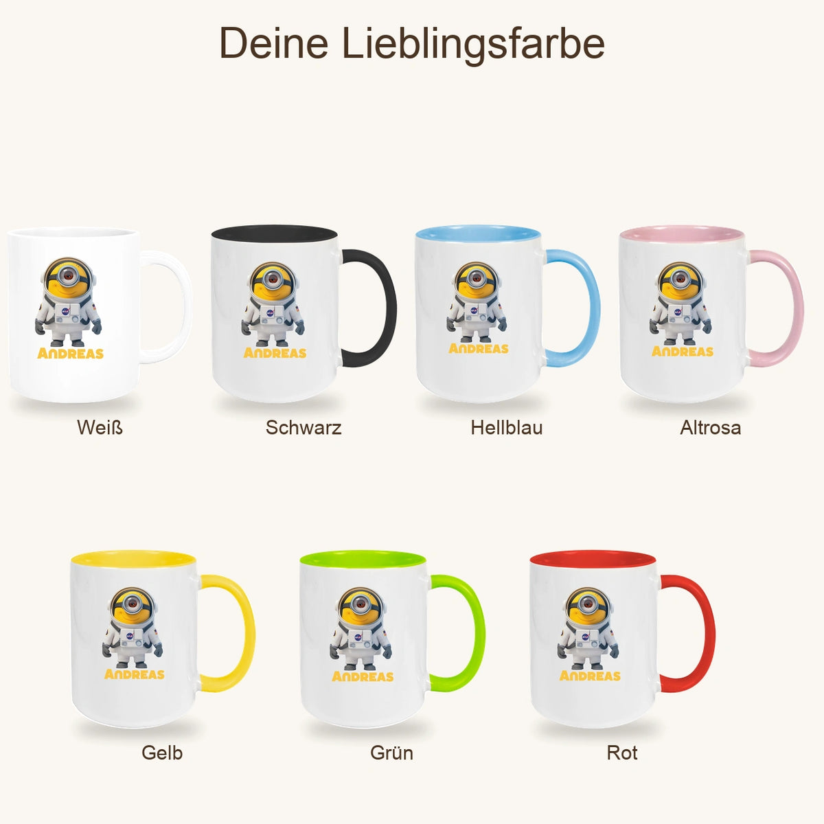 Tasse Minions Kinder Minion 3 Astronaut Wunschname Keramik Kinderbecher personalisiert versch. Farben