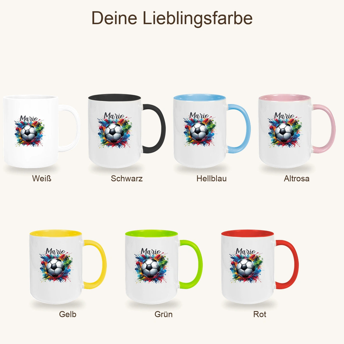 Tasse Wunschname Fußball 12 Personalisiert Keramik Kinderbecher versch. Farben