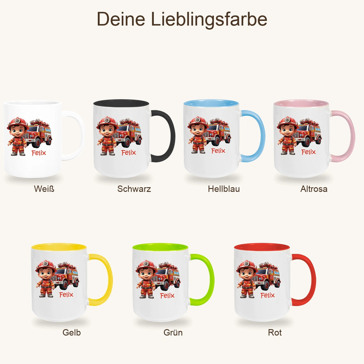 MUCKKI-PRO:cbde3e4c4faae21c34f3e6cb440888925fb60f5e23bd56b530756155d9e5686d:Tasse Wunschname Feuerwehr 4 Keramik Kinderbecher versch. Farben