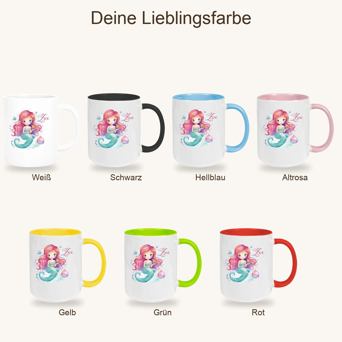 Tasse Wunschname Meerjungfrau 1 Keramik Kinderbecher versch. Farben