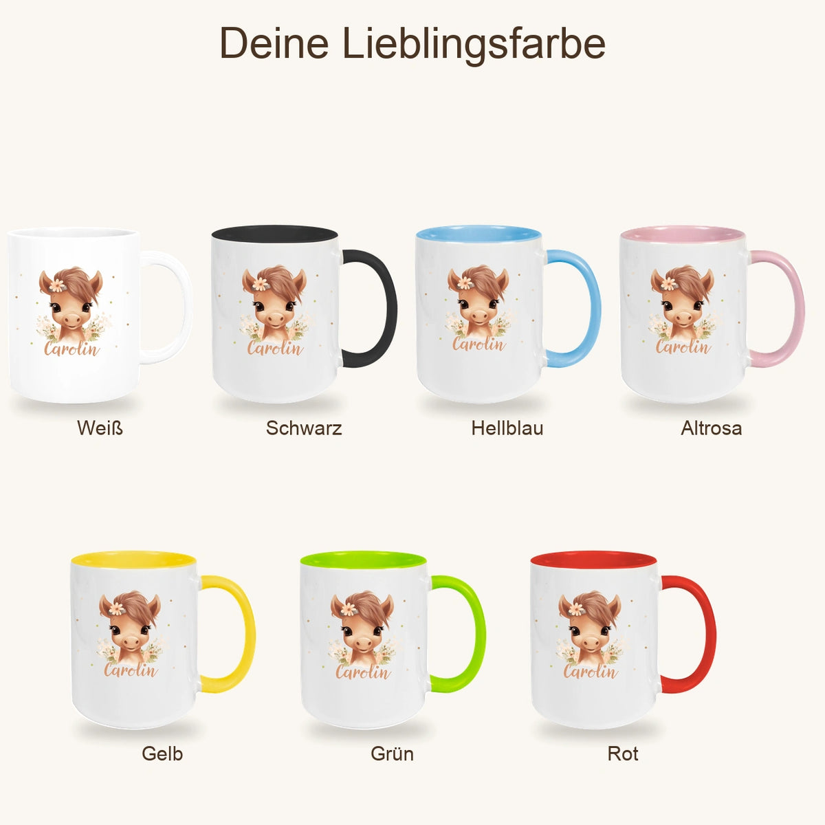 Tasse Pferd 6 Wunschname Keramik Kinderbecher personalisiert versch. Farben