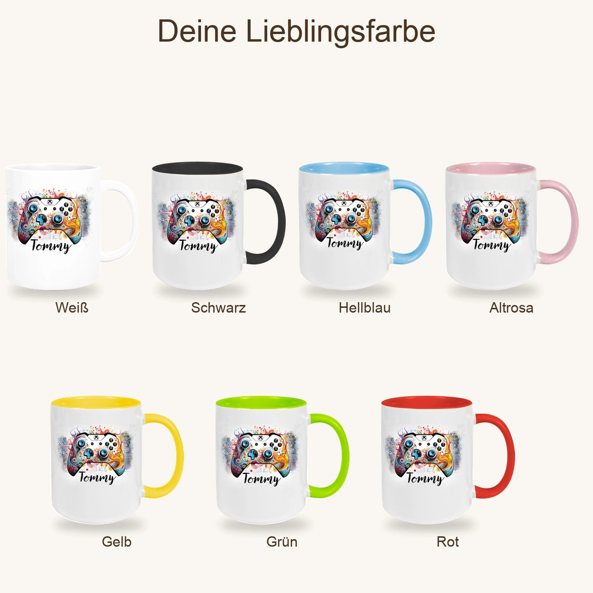 MUCKKI-PRO:cd711a74e679057f824b477cffb6af1c3bc58707cc93602e950c0045743cb2db:Tasse Gamer 2 Wunschname Keramik Kinderbecher personalisiert versch. Farben