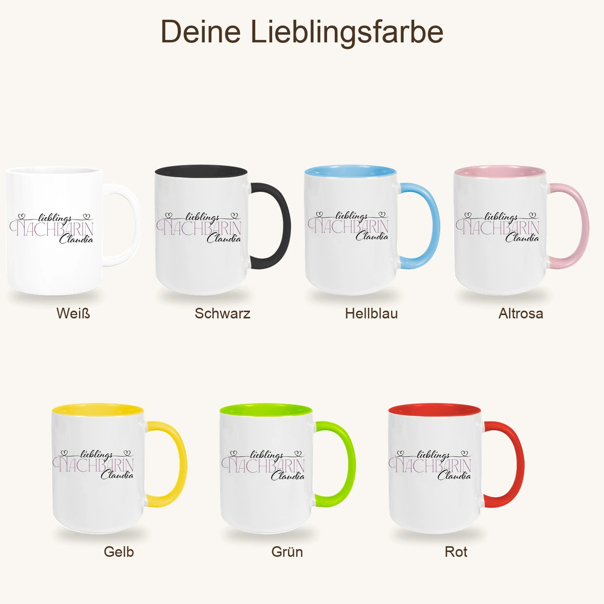 Tasse Wunschname Lieblings-Nachbarin 1 personalisiert Keramik versch. Farben