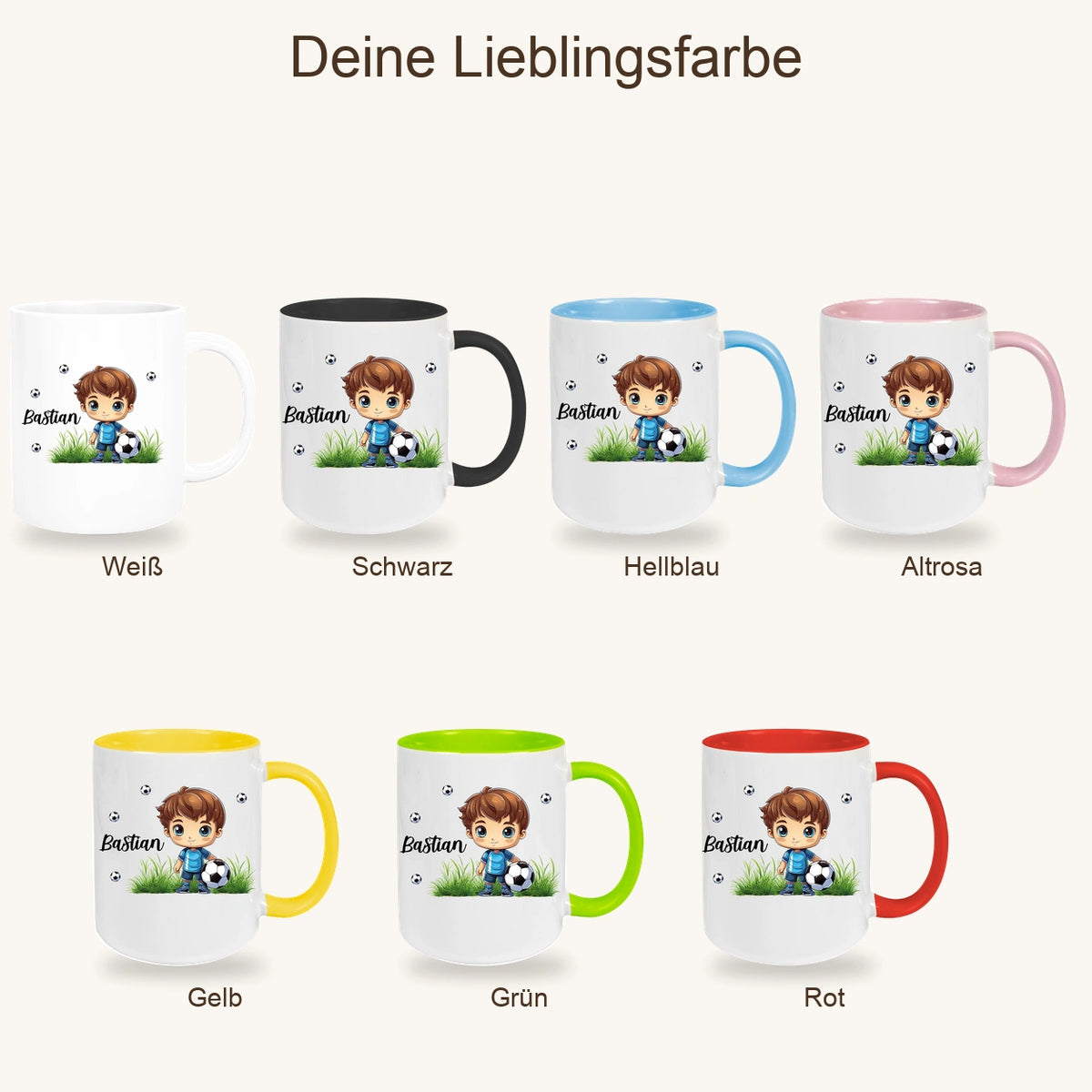Tasse Fußball 6 Wunschname Keramik Kinderbecher personalisiert versch. Farben