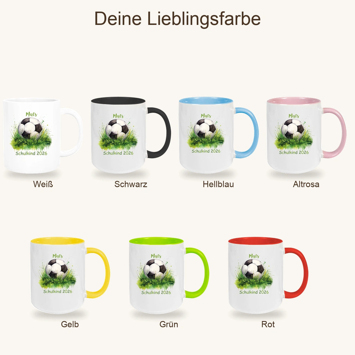 MUCKKI-PRO:f43e7341c8dceb5ba4cd67ad8ffa72dcf163393a7cc07c21d5302f6f85eb7298:Tasse Schulkind 12 Wunschname Fußball1 Keramik Kinderbecher Personalisiert versch. Farben