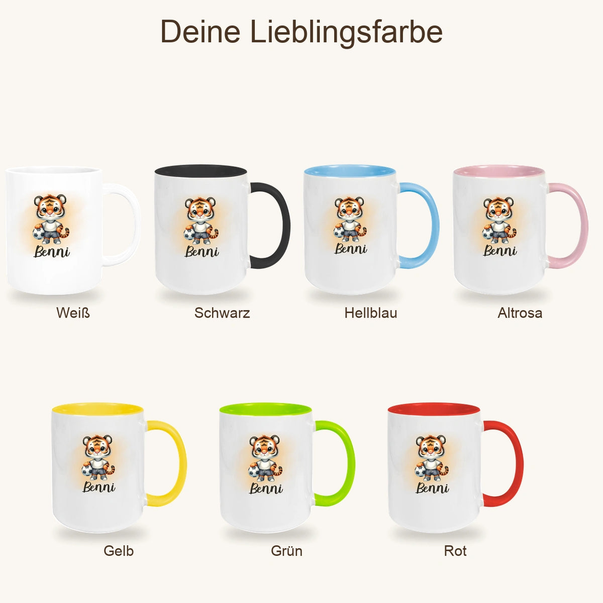 Tasse Wunschname Fußball 16 Personalisiert Tiger Keramik Kinderbecher versch. Farben