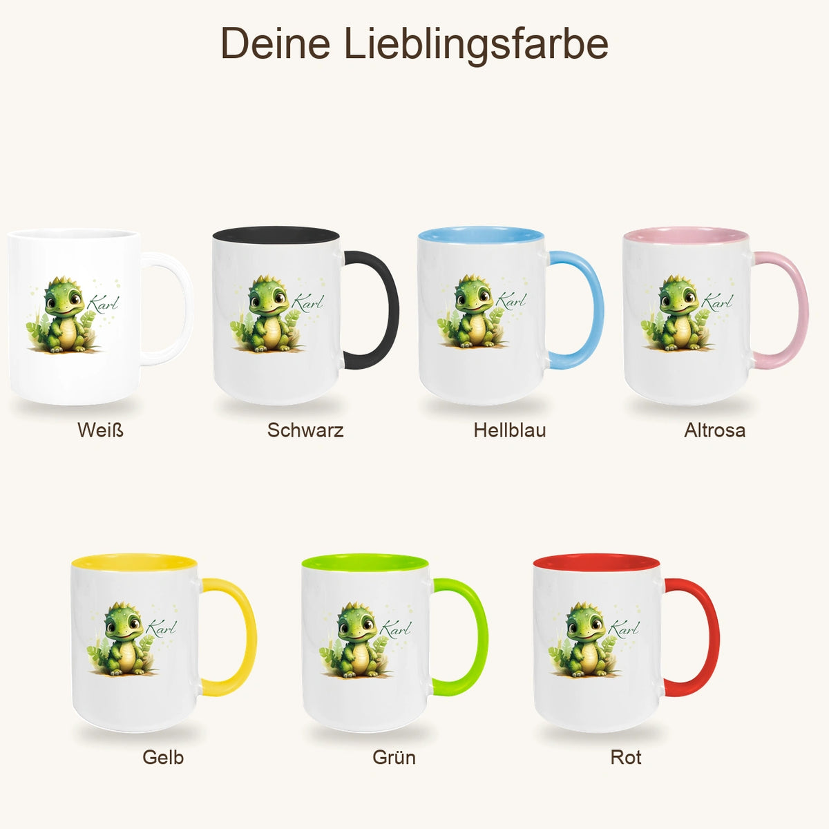 Tasse Dino 16 Wunschname Keramik Kinderbecher Personalisiert versch. Farben