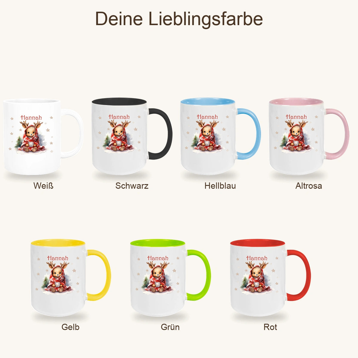 MUCKKI-PRO:b69717f9a304cafdccae53cd107087ef82b4c6e0dce2b7ffa33cbd80c3a31ecc:Tasse Wunschname Weihnachten Rehlein 1 Keramik Kinderbecher versch. Farben