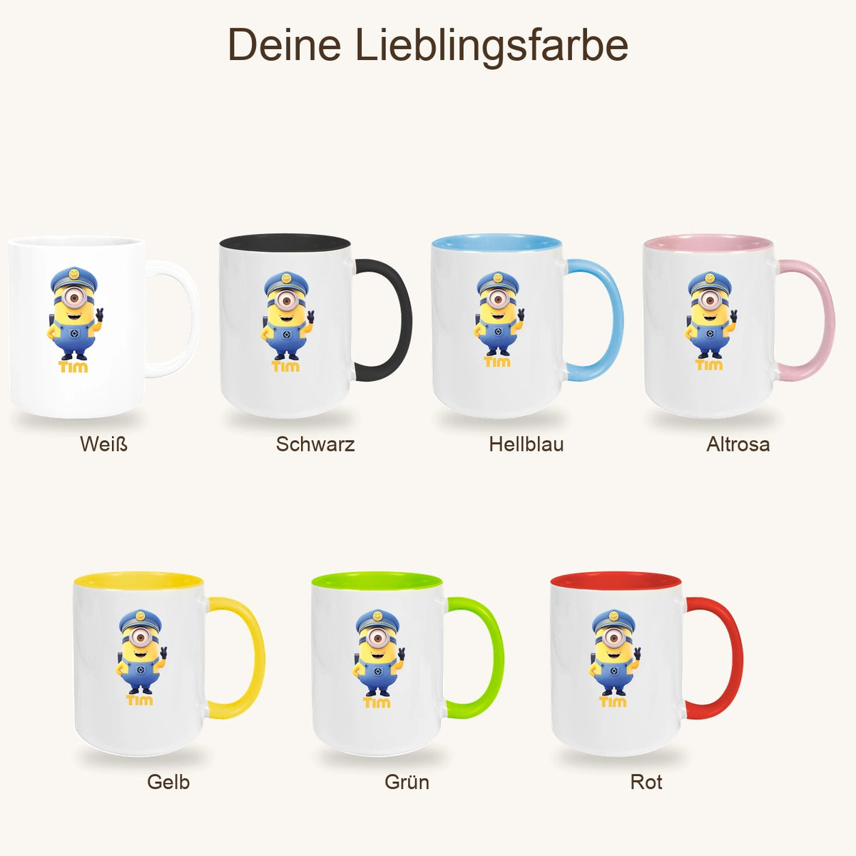 Tasse Minions Kinder Minion 5 Polizei Wunschname Keramik Kinderbecher personalisiert versch. Farben