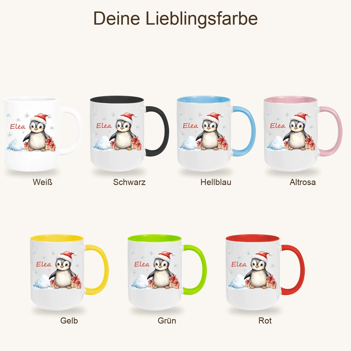 Tasse Wunschname Weihnachten Pinguin 1 Keramik Kinderbecher versch. Farben
