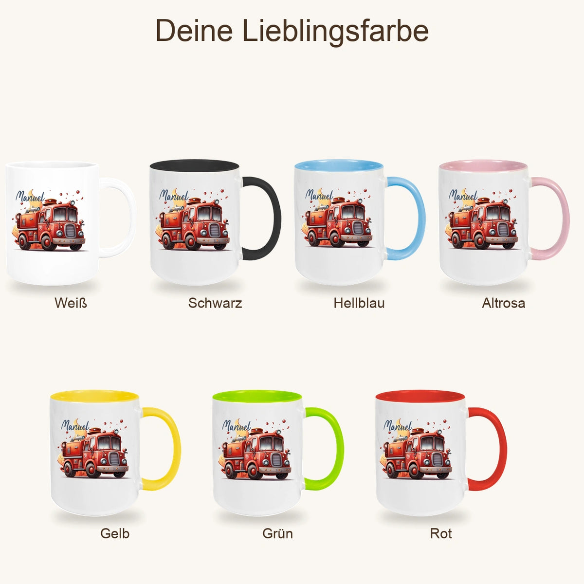 MUCKKI-PRO:6aa300b40808e90efce6317d9ff3a209a3588844e1a2cce1afaf8634d321bd93:Tasse Wunschname Feuerwehr 1 Keramik Kinderbecher versch. Farben