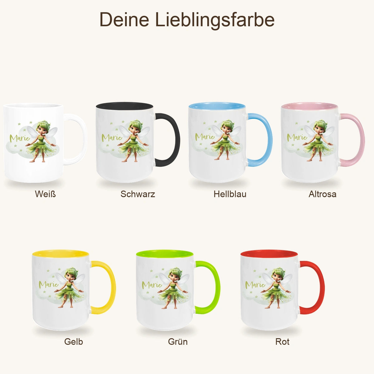 Tasse Fee 3 Wunschname Keramik Kinderbecher personalisiert versch. Farben