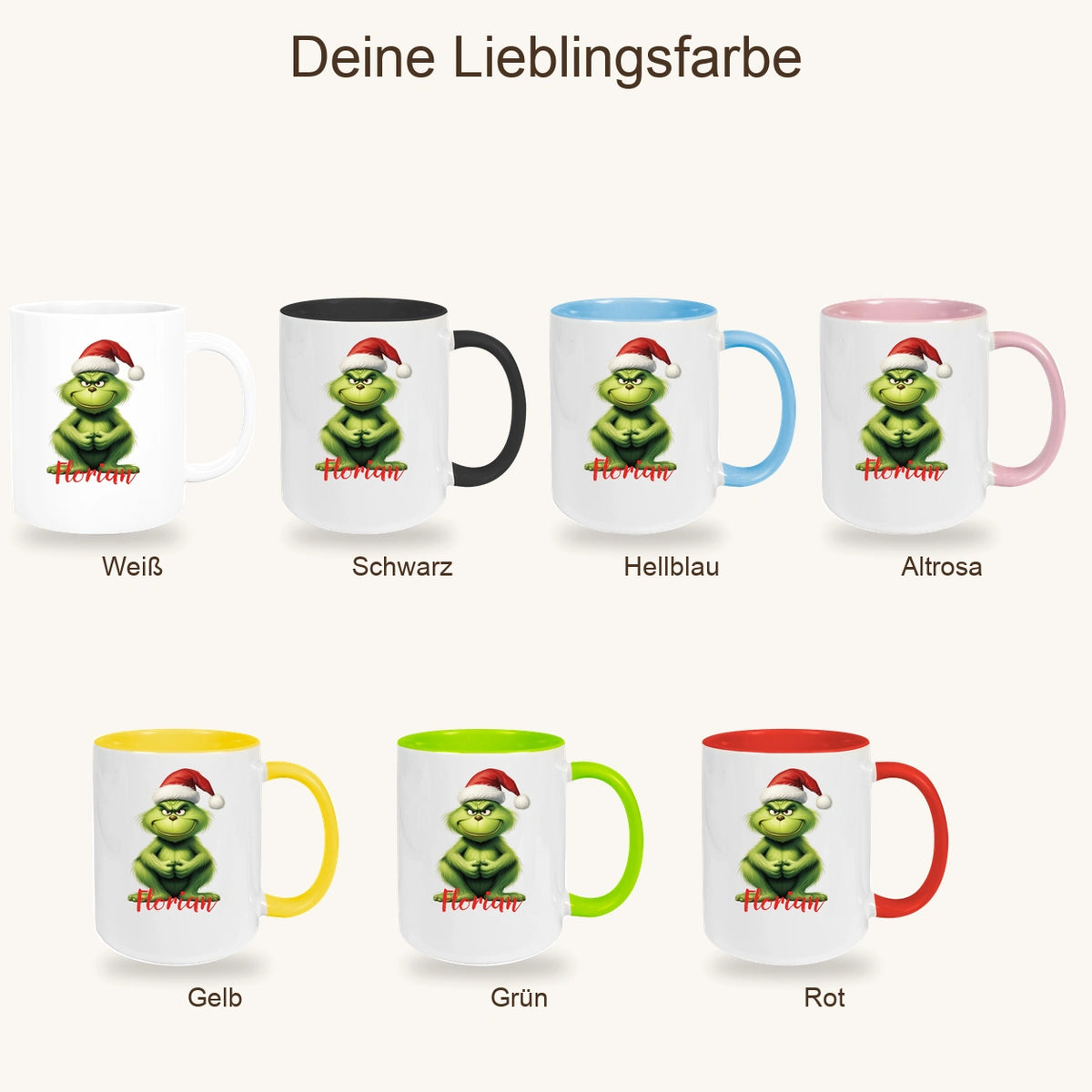 Tasse Wunschname Weihnachten Grinch 5 Keramik Kinderbecher versch. Farben
