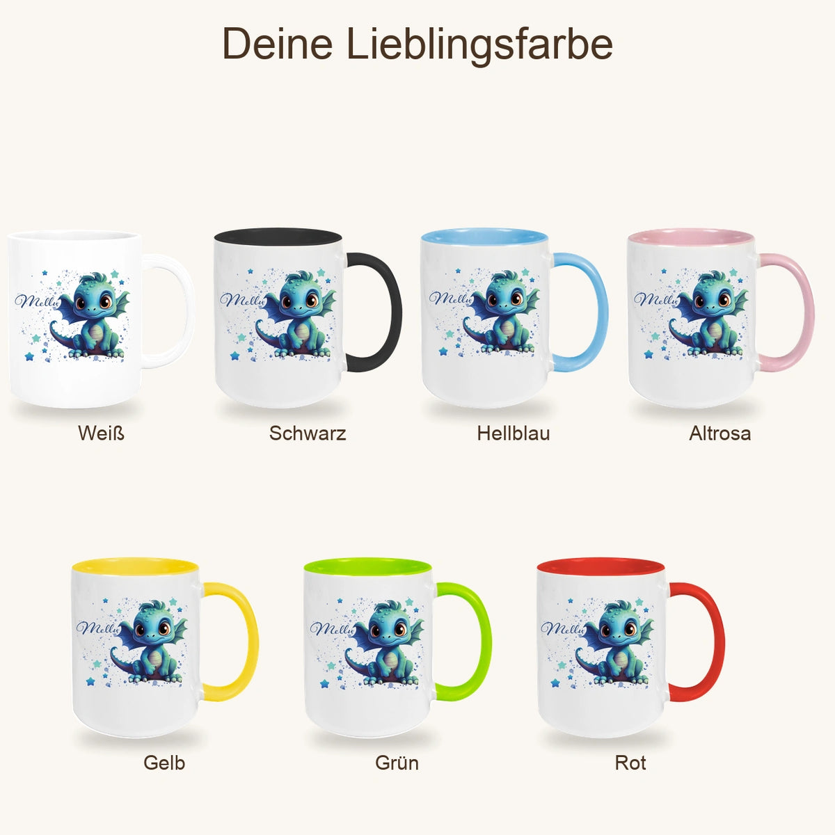Tasse Wunschname Drache 2 Keramik Kinderbecher versch. Farben