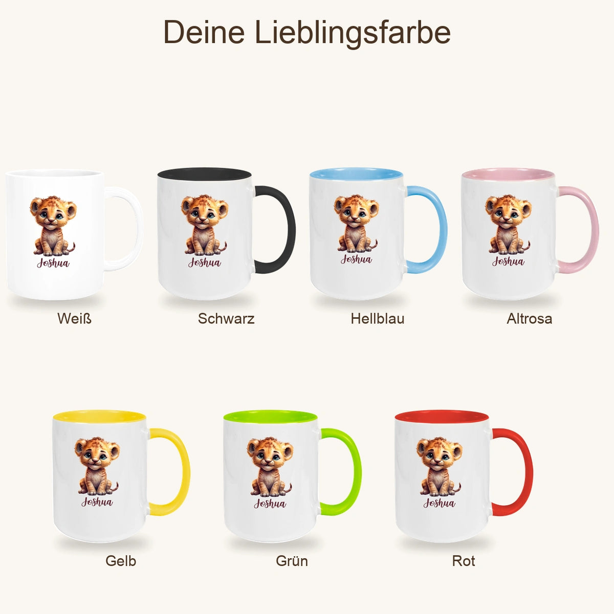 Tasse Wunschname Löwe 2 Keramik Kinderbecher versch. Farben