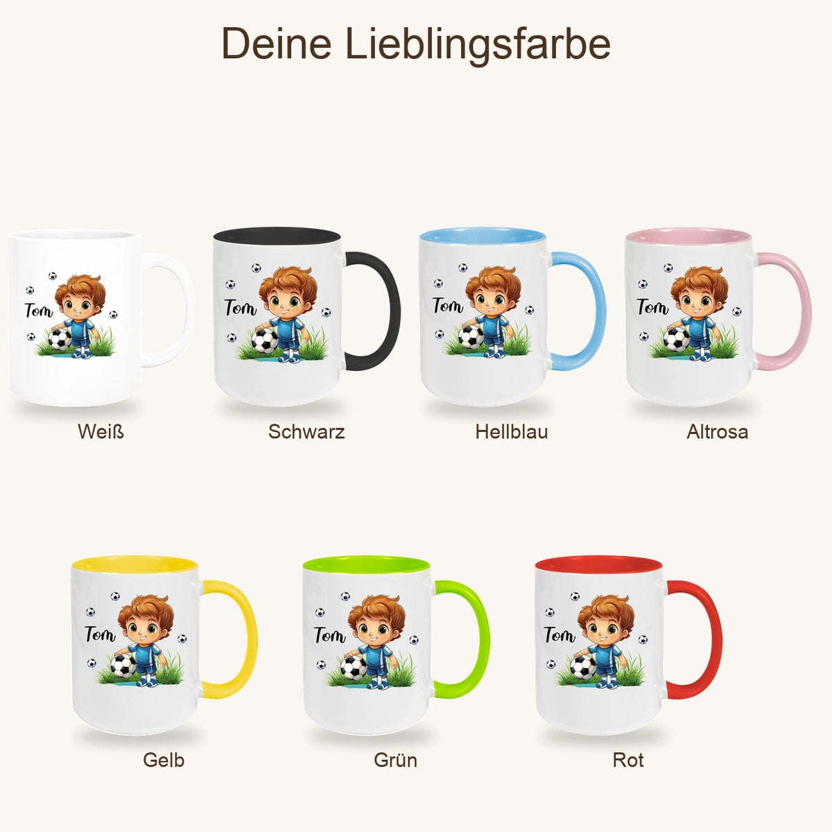 Tasse Fußball 7 Wunschname Keramik Kinderbecher personalisiert versch. Farben