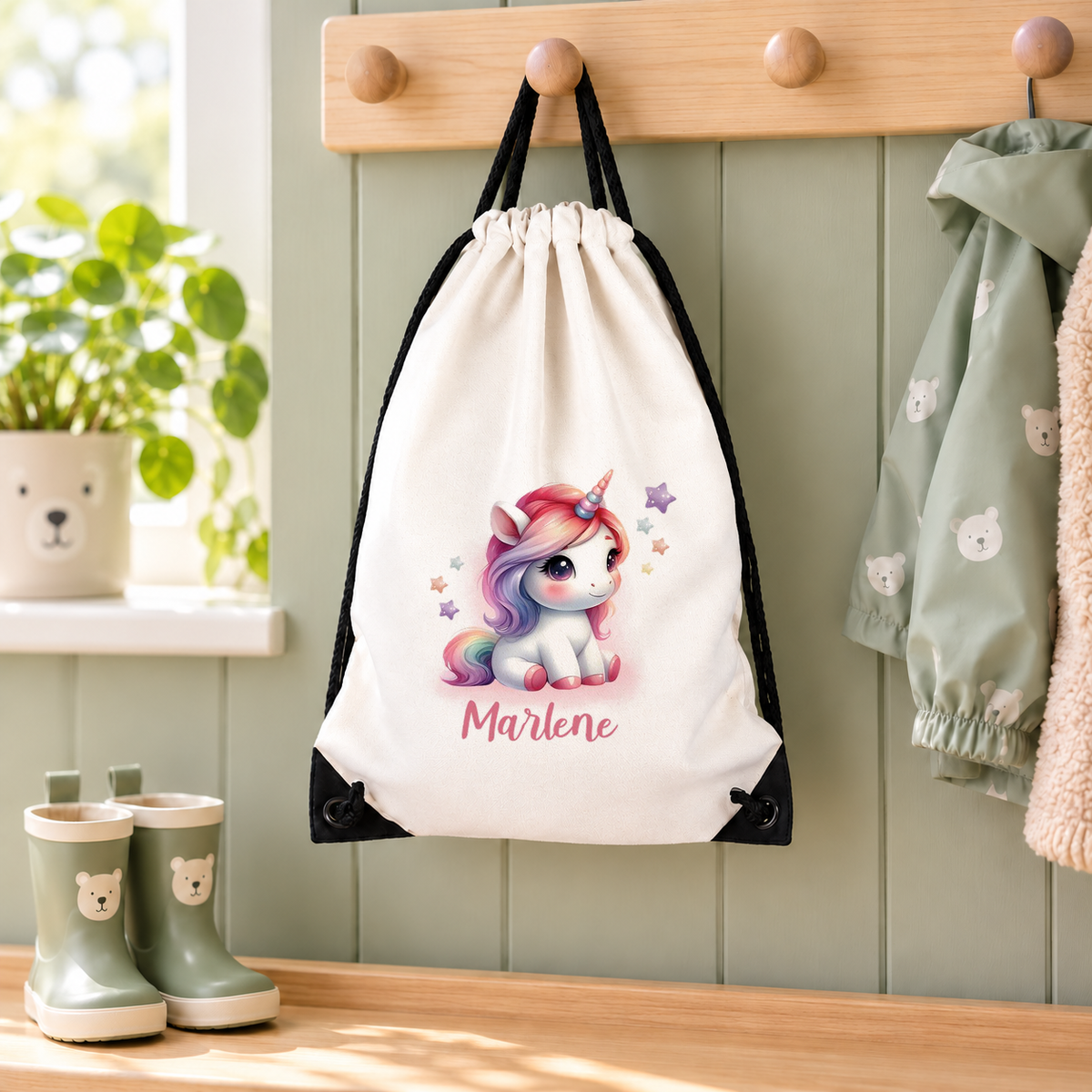 MUCKKI-PRO:c314a9bd211e2c5cc161d5f305ecb9510381138a85f5437160b2a39edbcdd7bb:Turnbeutel Einhorn 10 mit Wunschname personalisiert