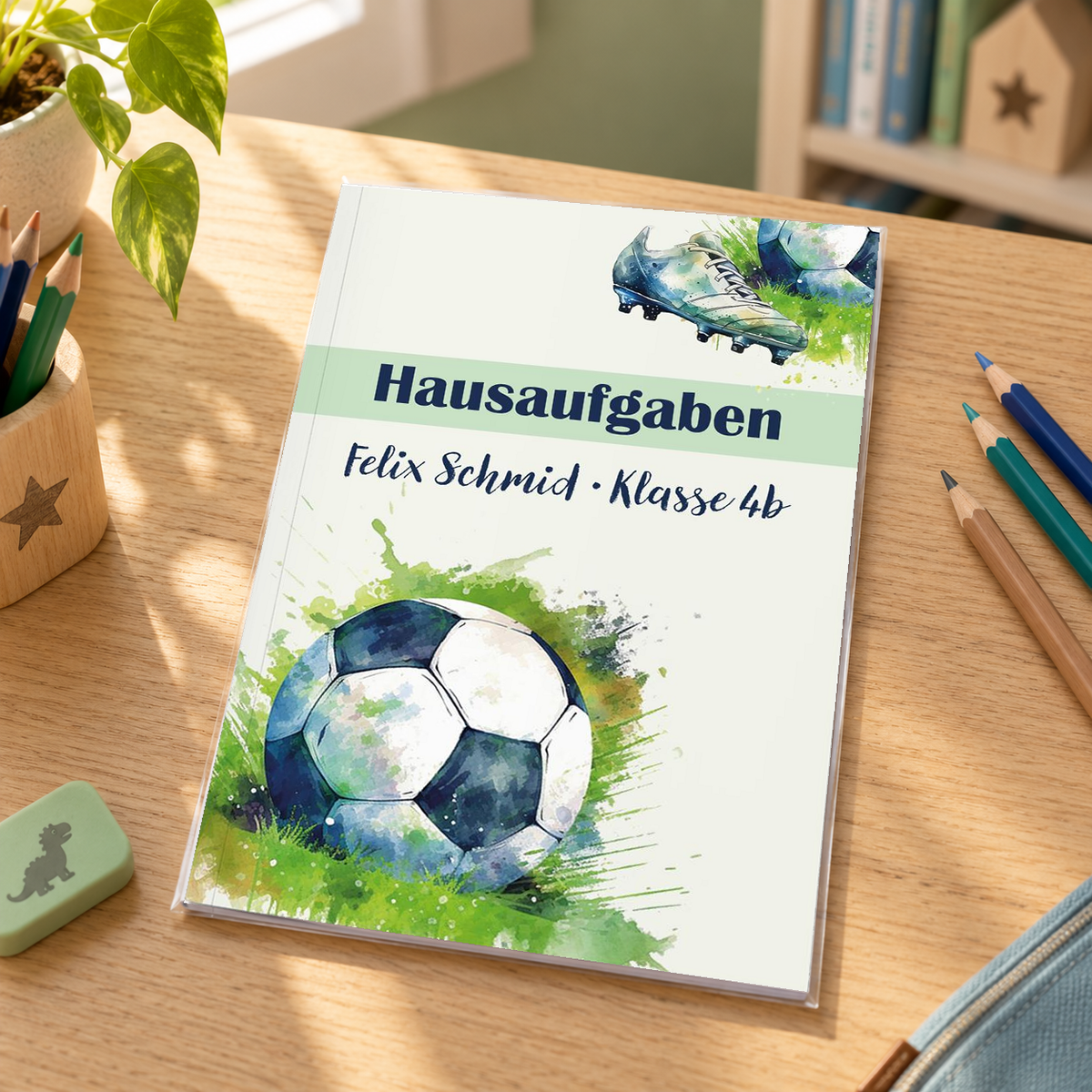 MUCKKI-PRO:09a545309ca45006d58f4b4a8baa30e2e1a8b2e21b1039e5025d24bbef0c798a:Hausaufgabenheft Fußball 4 DIN A5 - 48 Blatt mit Name und Klasse
