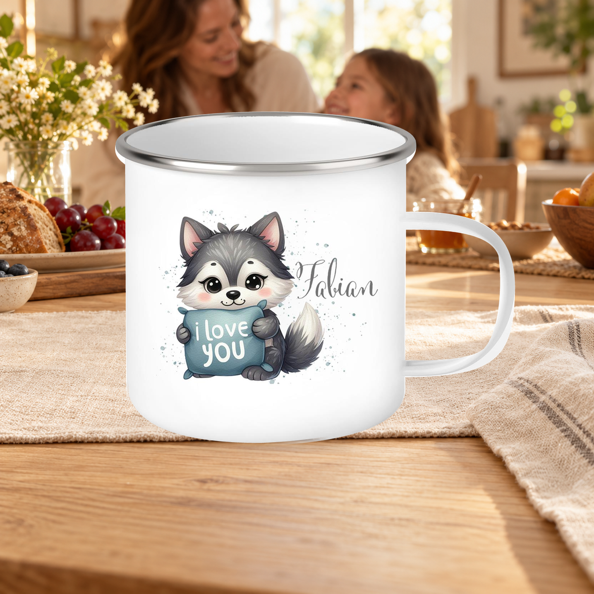 MUCKKI-PRO:7864adf95e502839fefab72e2cbe45b3943aa93fd1302d865e03a02ec6da3d87:Tasse Liebe - Fuchs Valentinstag Wunschnamen Emaille personalisiert