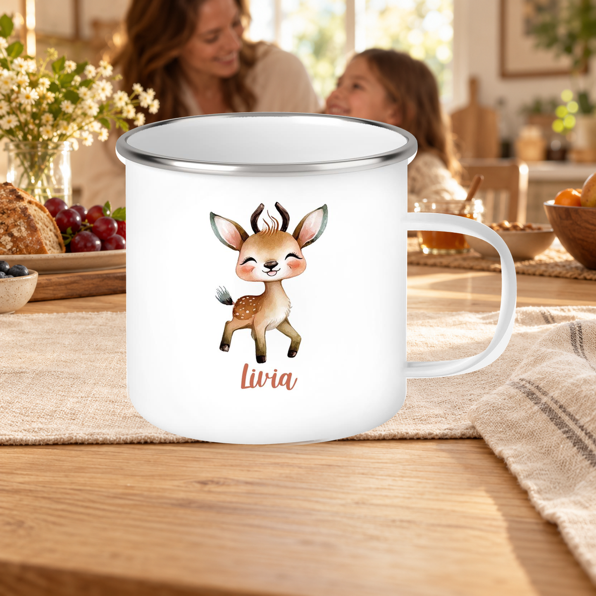 MUCKKI-PRO:580363aa5234a56e4f309151732f89c316a301fd8f2e124dc9d38f06e9042b3e:Tasse Wunschname Reh 1 Emaille Kinderbecher