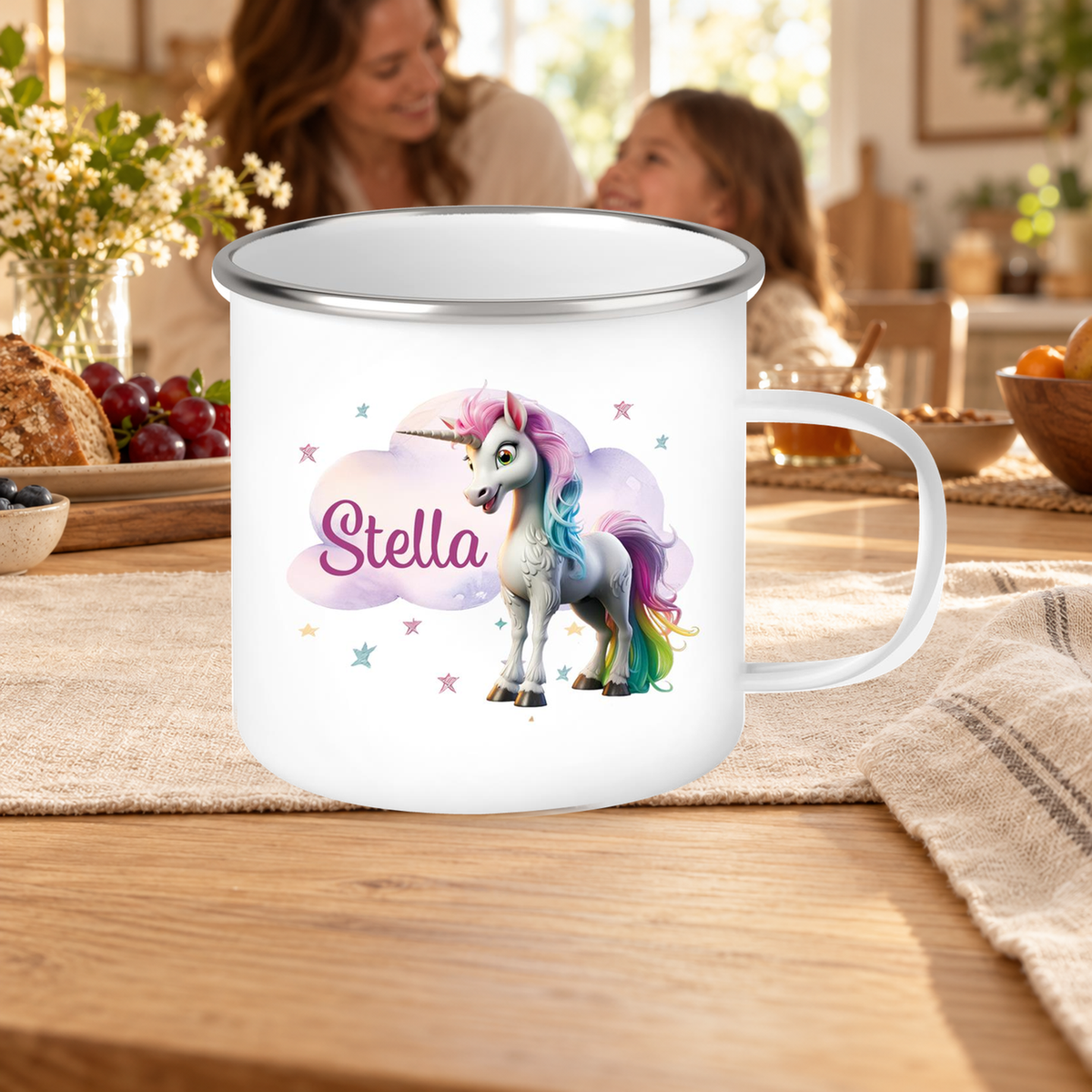 MUCKKI-PRO:1f3cc01765e12b6edfed43a2785260ab08679529b63bccf6fcca684f19ed6e15:Tasse Einhorn Wolke 4 Wunschname Emaille Kinderbecher personalisiert