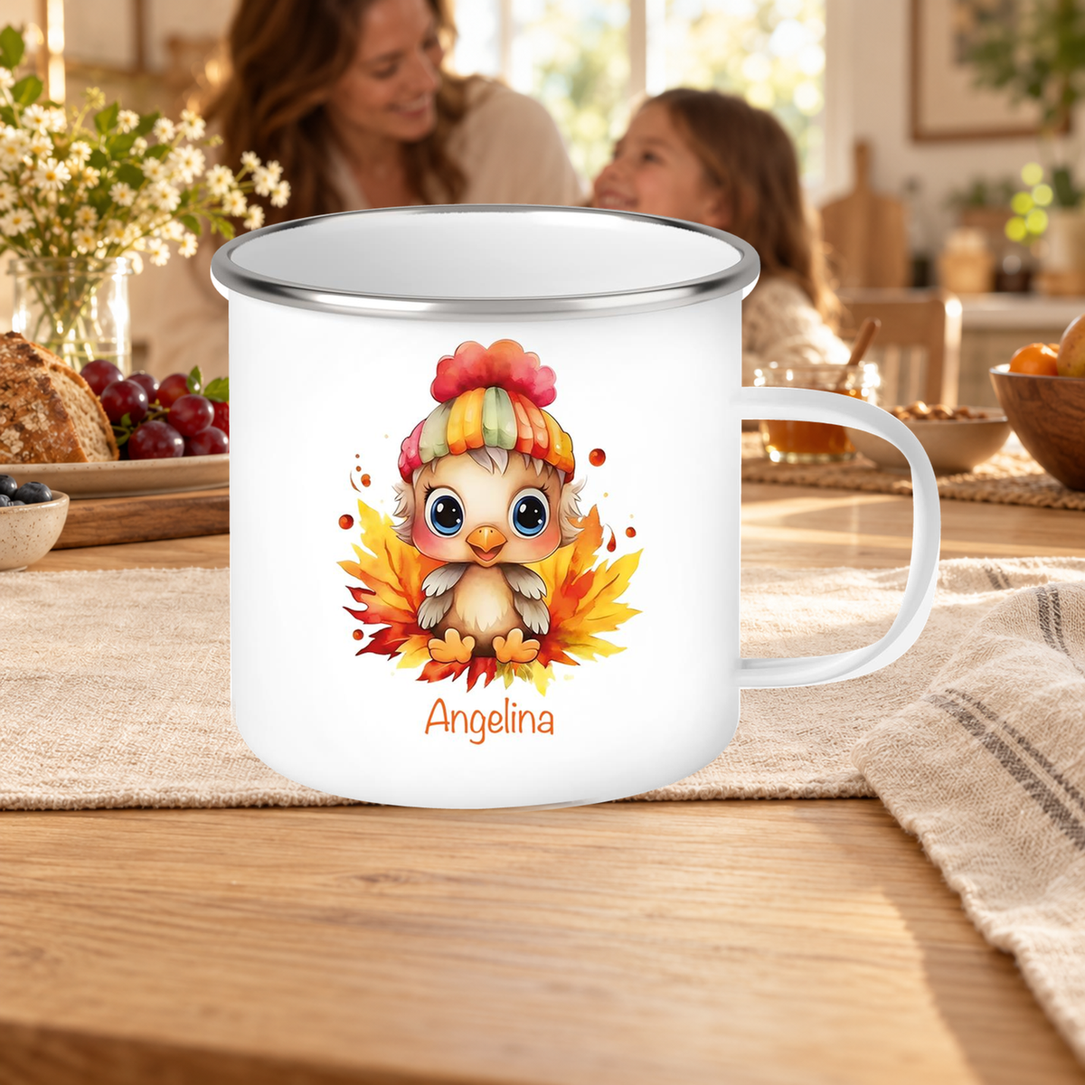 MUCKKI-PRO:fe1a3b55a945e021e801f0c94de9477446ac3640bf1a486b4706af33e5ad2469:Tasse Wunschname Küken 1 Emaille Kinderbecher personalisiert