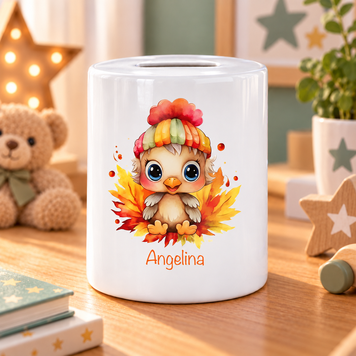 MUCKKI-PRO:ac09693de00c47e9fd7c1bf0348e31e5584df47358cdecd3950af6da85368c32:Spardose mit Wunschname Kücken 1 personalisiert