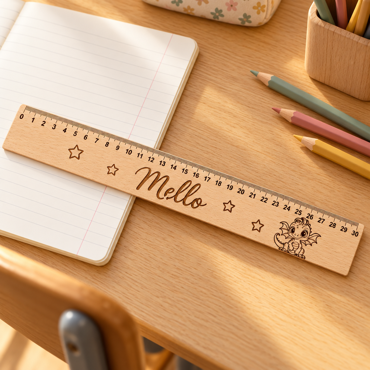 Lineal Holz personalisiert Drache 1, 30cm