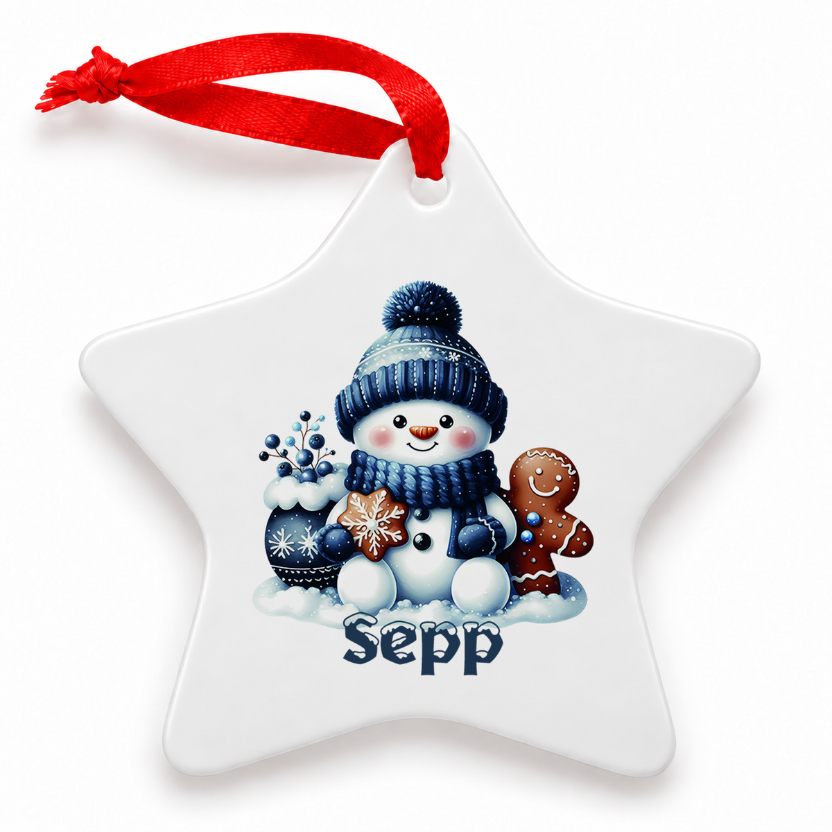 Weihnachtsanhänger personalisiert Schneemann 4 mit Wunschnamen – Rund, Stern, Herz oder Glocke