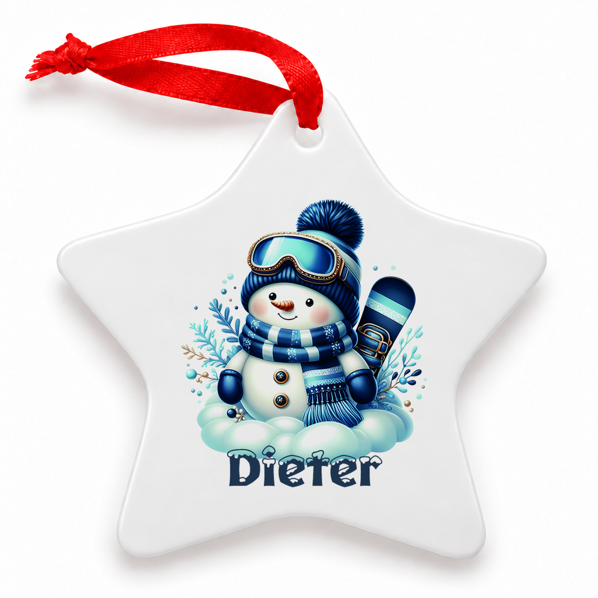 Weihnachtsanhänger personalisiert Schneemann 6 mit Wunschnamen – Rund, Stern, Herz oder Glocke