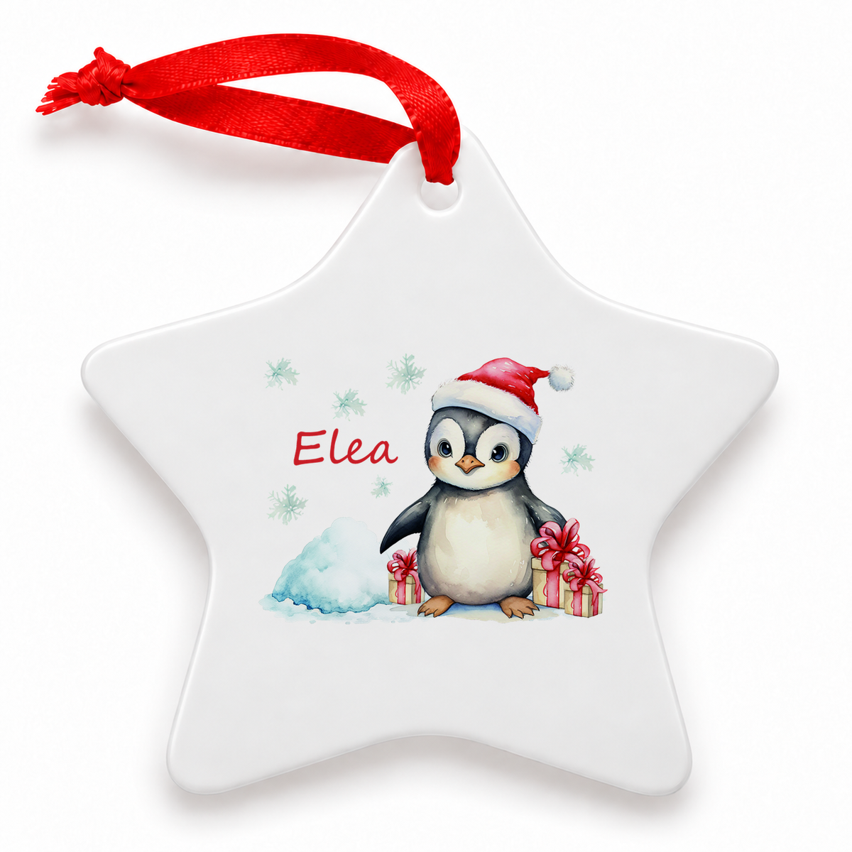 Weihnachtsanhänger personalisiert Pinguin – mein erstes Weihnachten mit Wunschnamen – Rund, Stern, Herz oder Glocke