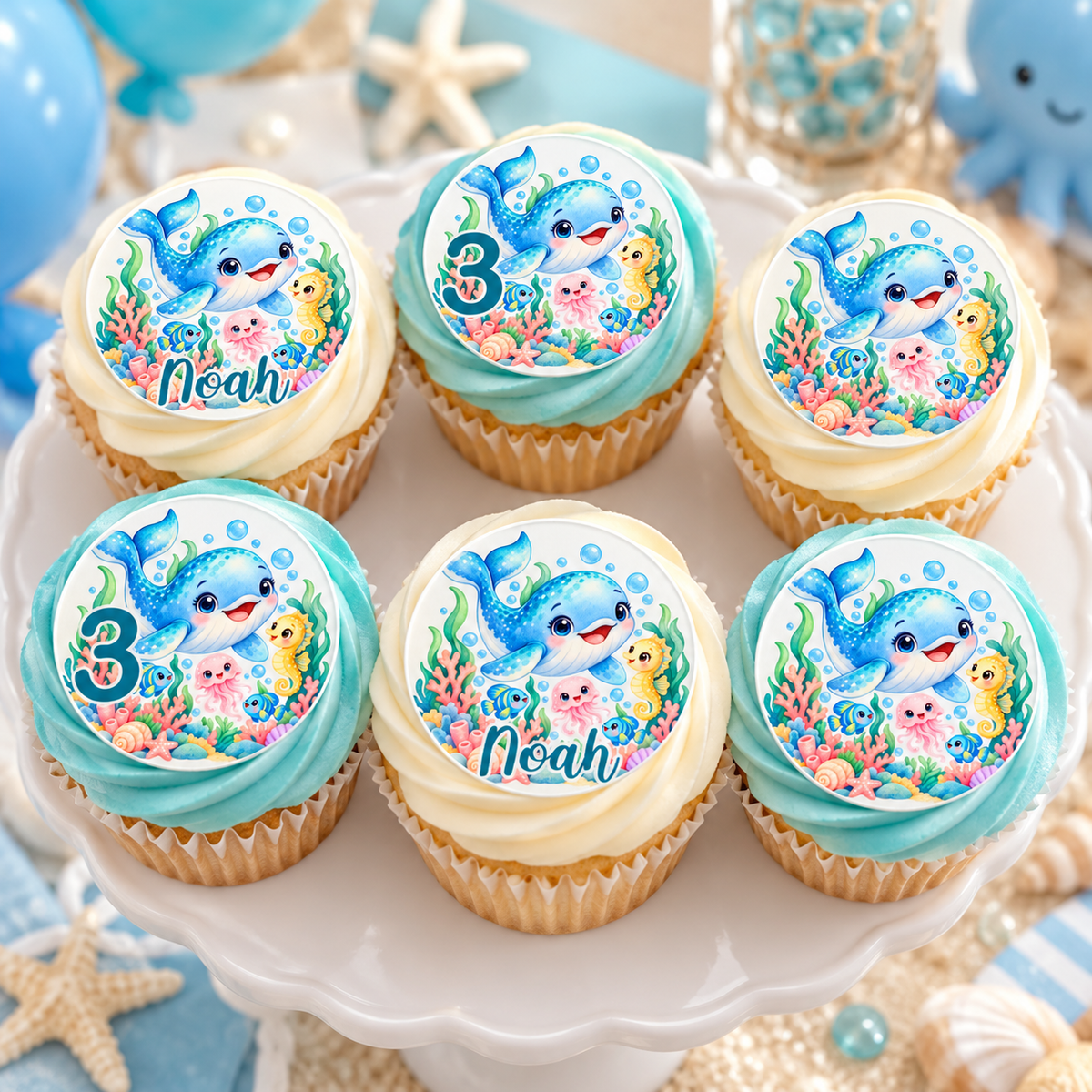 MUCKKI-PRO:dfe3facfbb03eb3c934db494e15a440962f222d5cad90ace3fefe447a4584619:Muffinaufleger Geburtstag Delfin 2 – versch. Formen mit Name