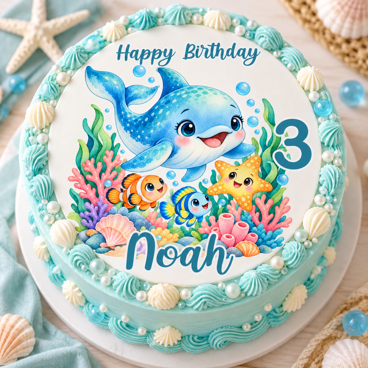 Tortenaufleger Geburtstag Delfin 1 – versch. Formen mit Name