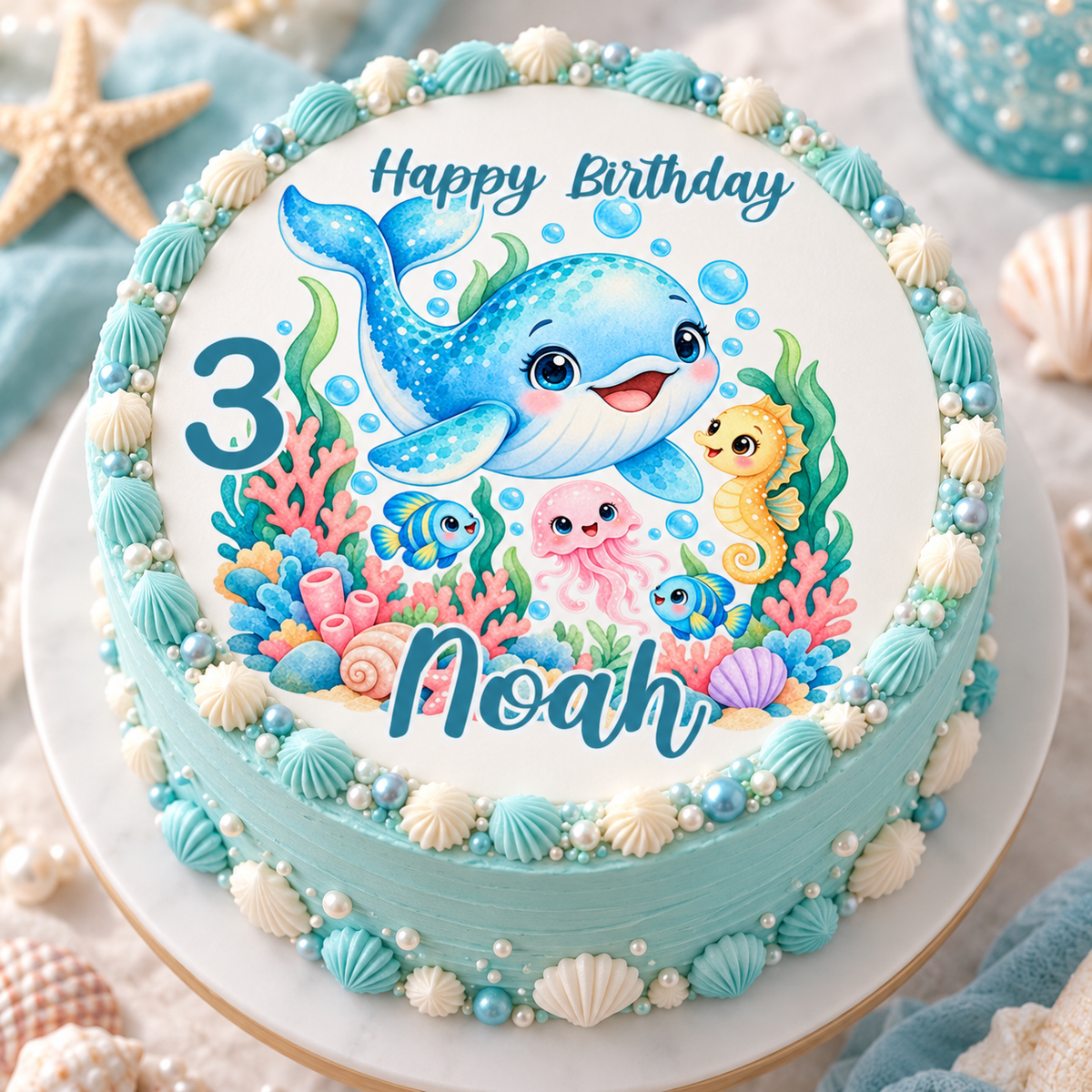 Tortenaufleger Geburtstag Delfin 2 – versch. Formen mit Name