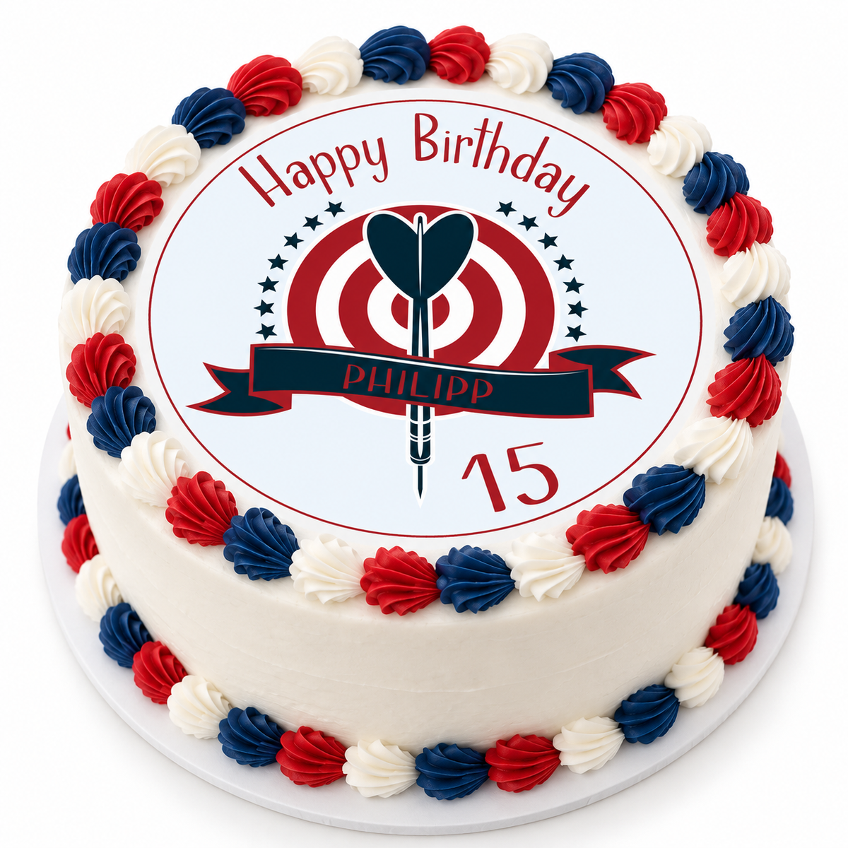 MUCKKI-PRO:82d783de9b7d1465f9c082e9d31262e34f1e972a8158eddf028ccb24352db2ae:Tortenaufleger Geburtstag Dart 4 Name & Zahl (20cm) Fondant Papier