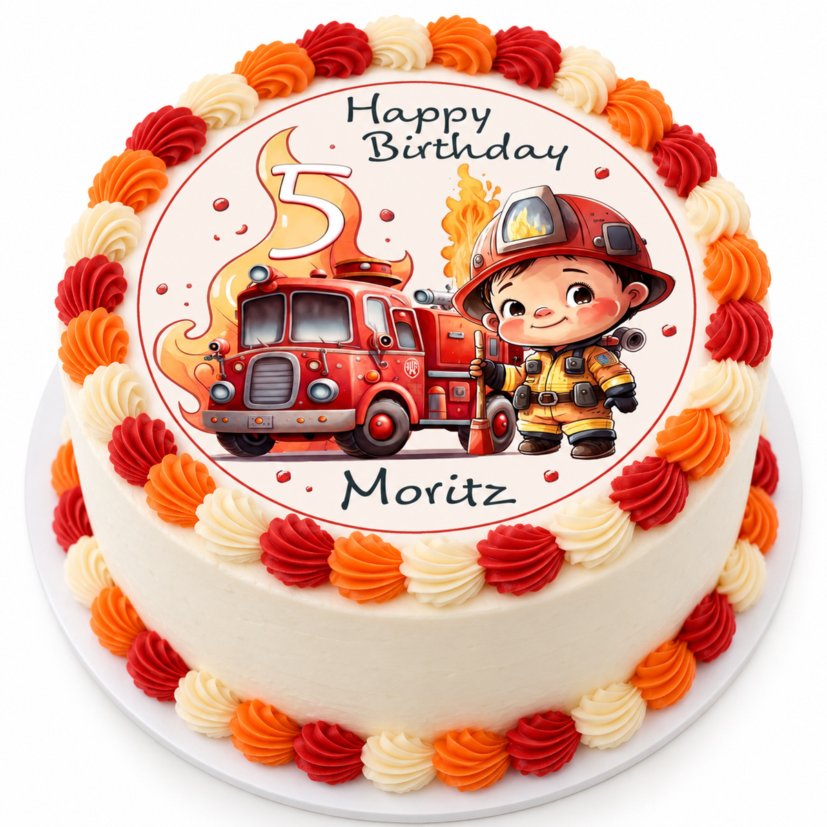 MUCKKI-PRO:67b665073f8cd6b25d68eba9e0a7f3e3322de4b1cc0c13e619551a2a1f09918e:Tortenaufleger Geburtstag Feuerwehr 1 Name & Zahl (20cm)